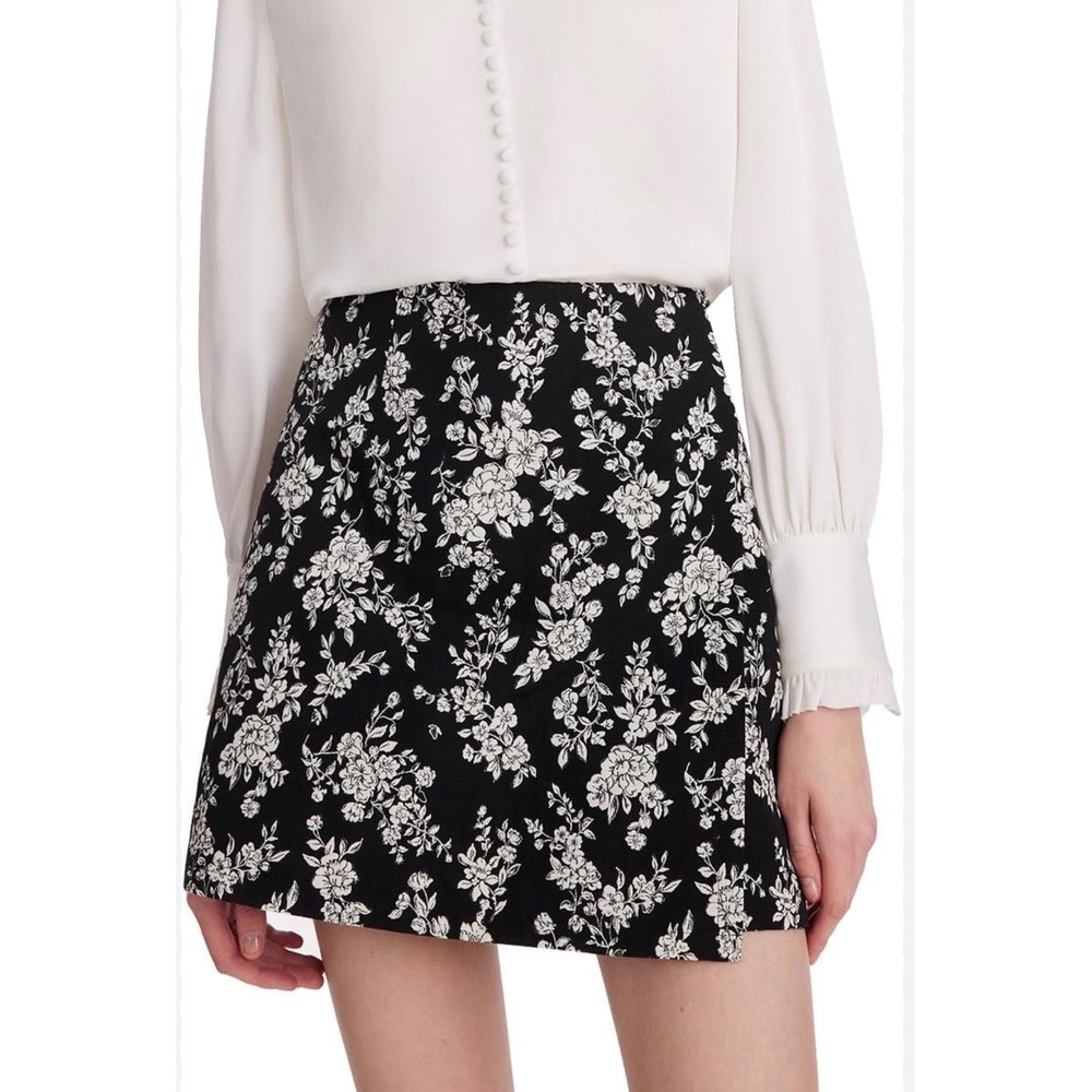 Floral Skort Women Large Black White Excellent Wrap Mini Skirt Coquette